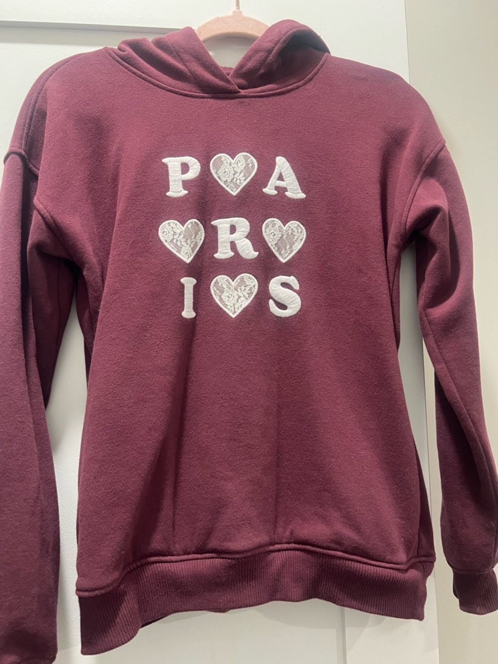 abercrombie kids Burgundy Pullover Hoodie with Heart Appliqués